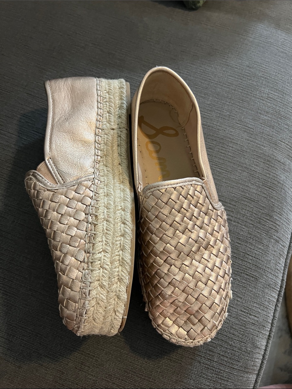 Sam Edelman Woven Espadrille Slip-Ons in Light Beige